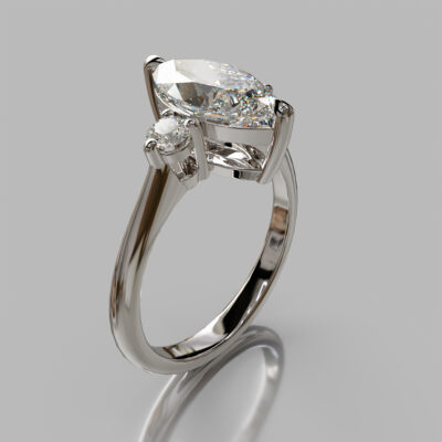 Three Stone Marquise Cut Moissanite Engagement Ring