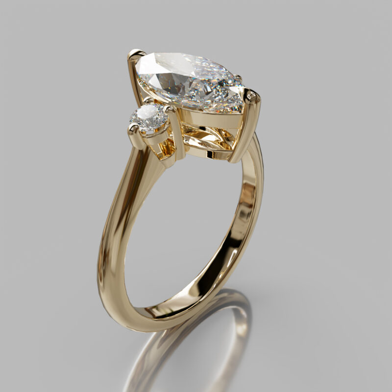 Three Stone Marquise Cut Moissanite Engagement Ring