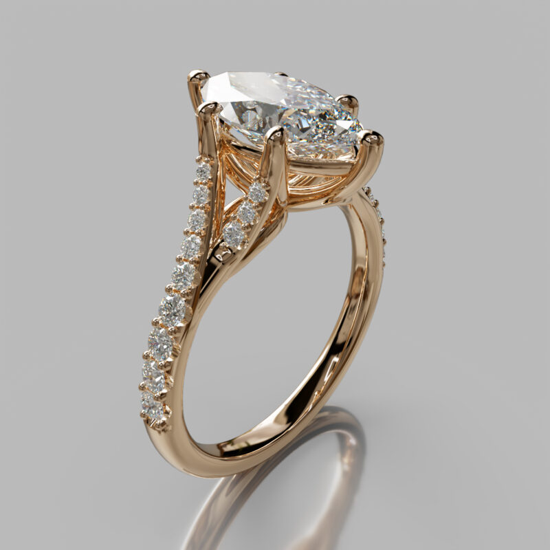 Graduated Split Shank Marquise Cut Moissanite Engagement Ring