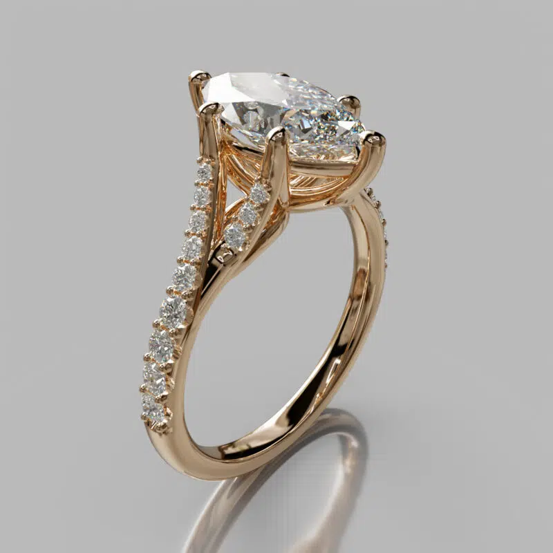 Graduated Split Shank Marquise Cut Moissanite Engagement Ring