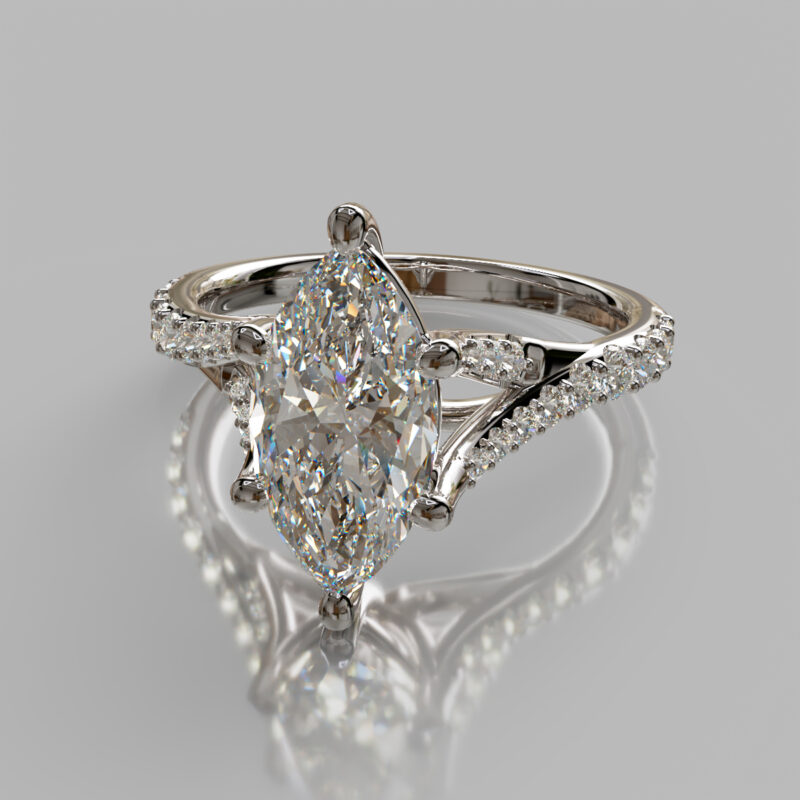 Graduated Split Shank Marquise Cut Moissanite Engagement Ring