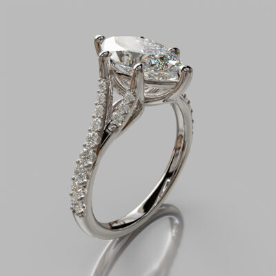 Graduated Split Shank Marquise Cut Moissanite Engagement Ring