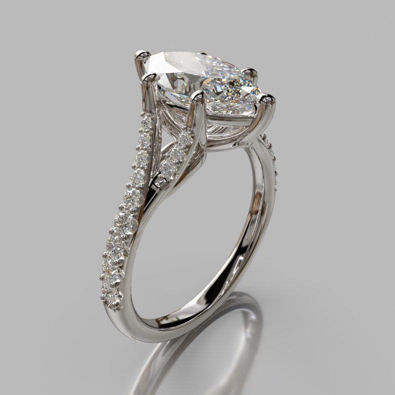 Graduated Split Shank Marquise Cut Moissanite Engagement Ring