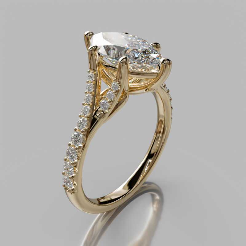 Graduated Split Shank Marquise Cut Moissanite Engagement Ring