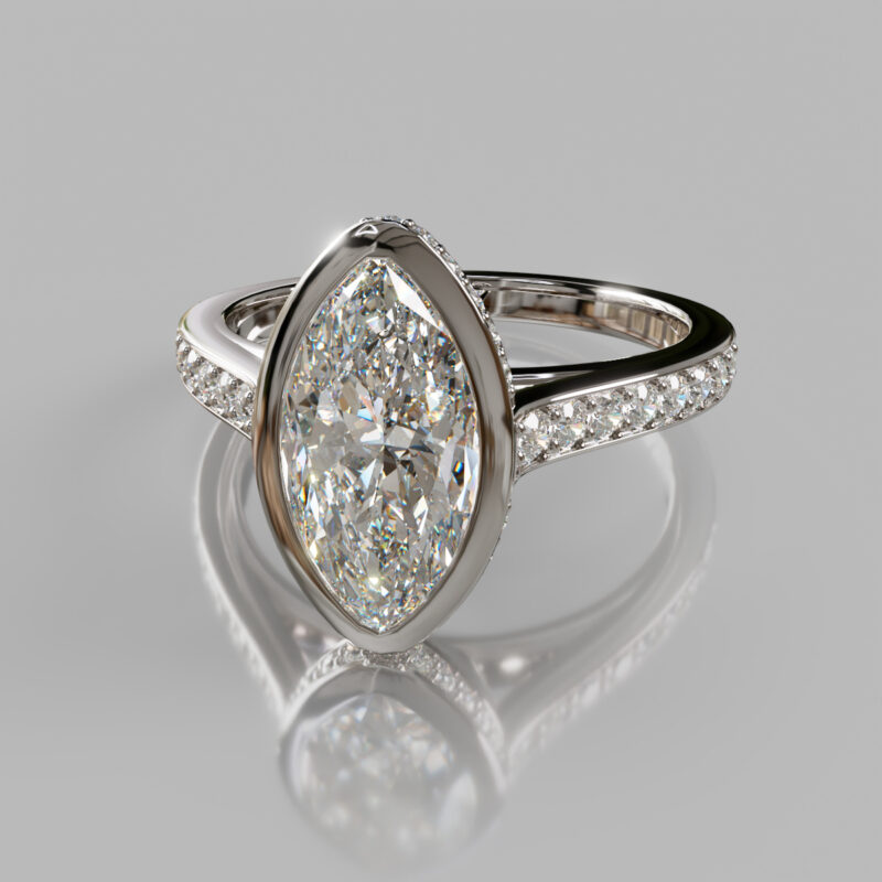 Bezel Halo Marquise Cut Moissanite Engagement Ring