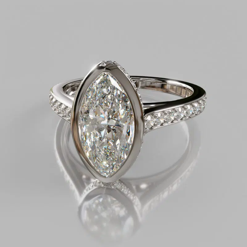 Bezel Halo Marquise Cut Moissanite Engagement Ring