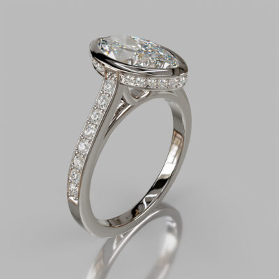 Bezel Halo Marquise Cut Moissanite Engagement Ring
