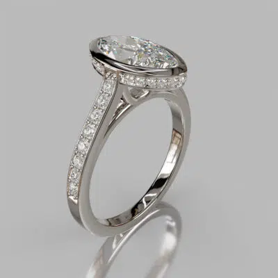 Bezel Halo Marquise Cut Moissanite Engagement Ring