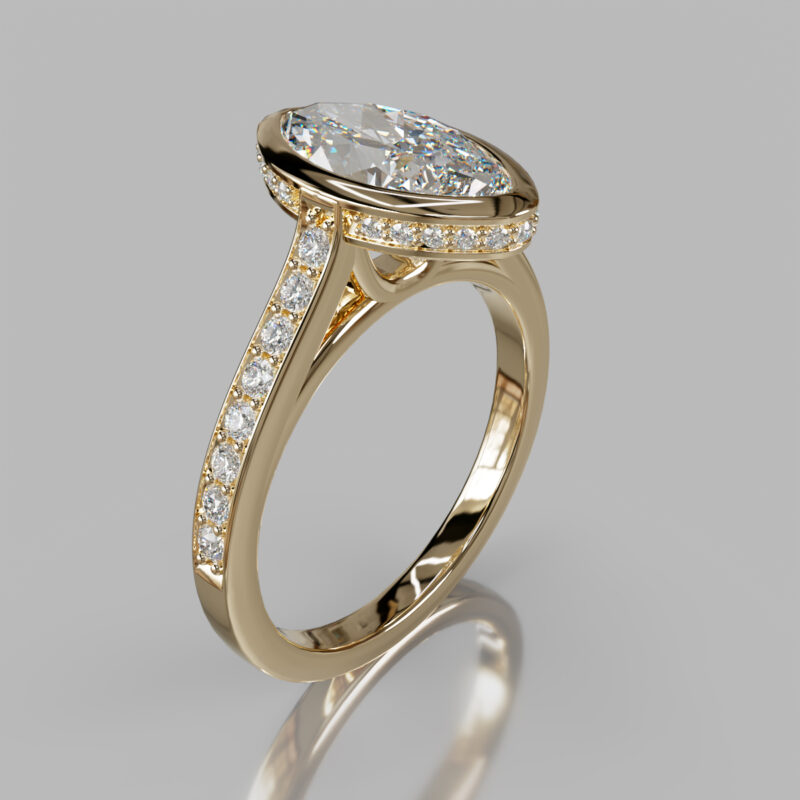 Bezel Halo Marquise Cut Moissanite Engagement Ring