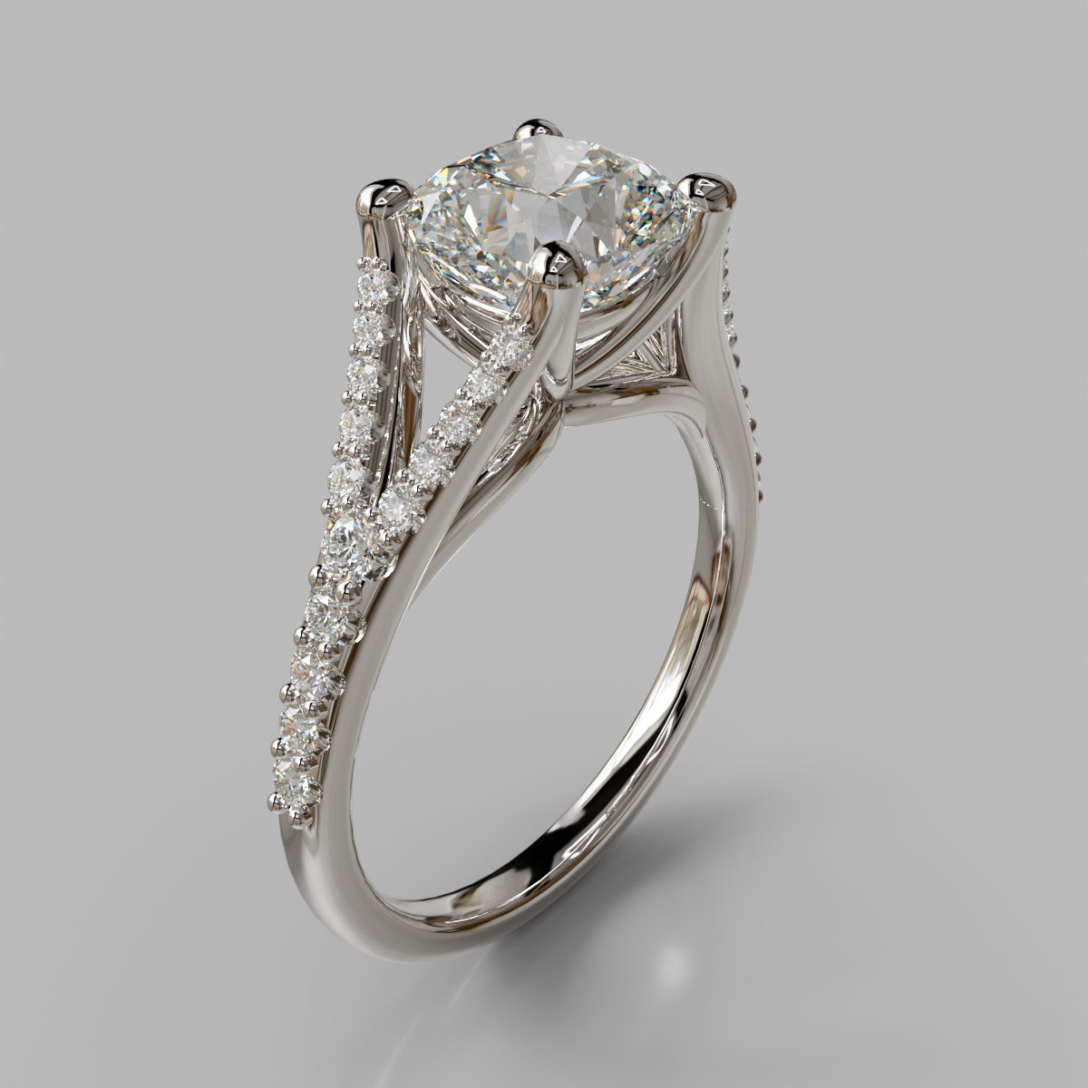 Moissanite Cushion Cut Split Shank Engagement ring - Forever Moissanite
