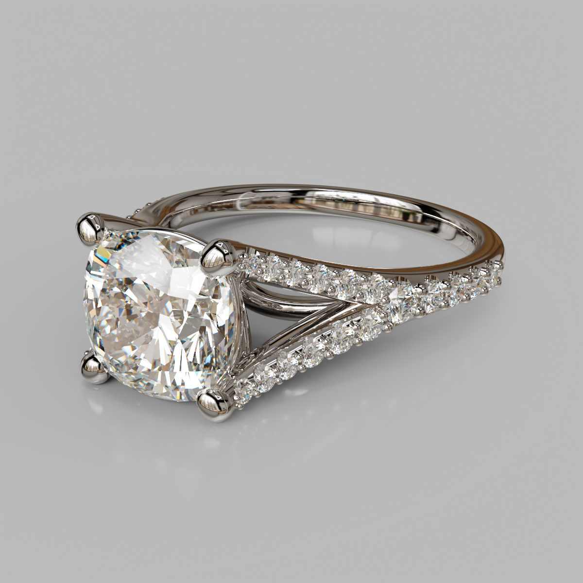 Moissanite Cushion Cut Split Shank Engagement ring - Forever Moissanite