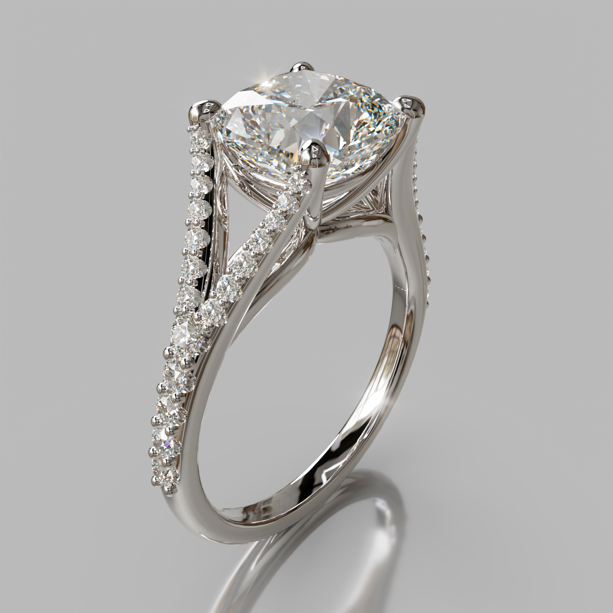 Moissanite Cushion Cut Split Shank Engagement ring - Forever Moissanite