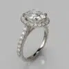 Shared Prong Halo Oval Cut Moissanite Engagement Ring