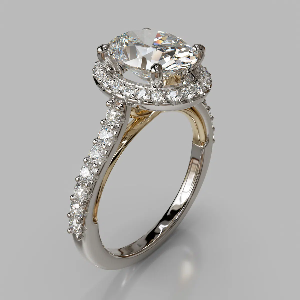 Two-Tone Heart Shank Halo Oval Cut Moissanite Engagement Ring Two-Tone Heart Shank Halo Oval Cut Moissanite Engagement Ring