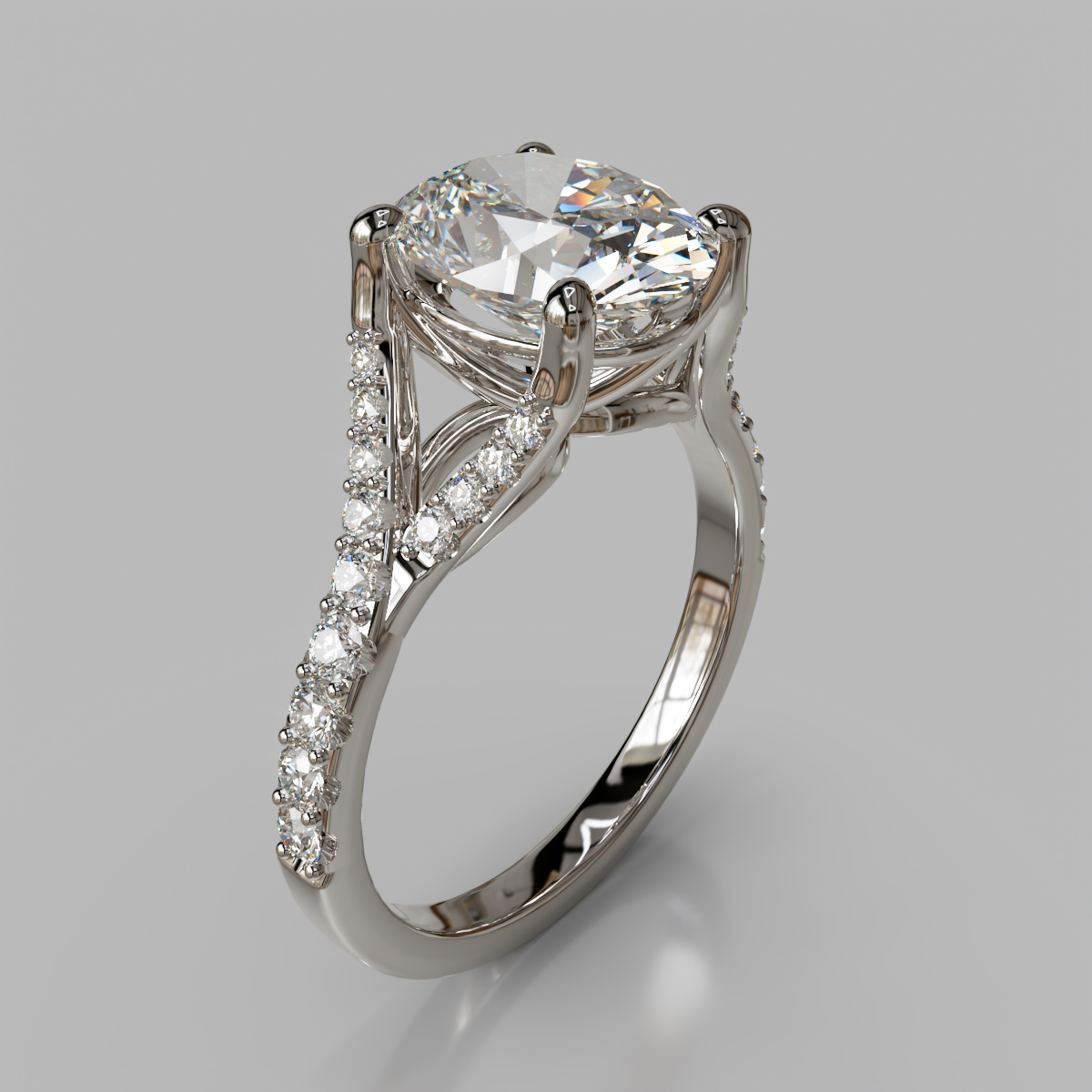 Graduated Split Shank Oval Cut Moissanite Engagement Ring