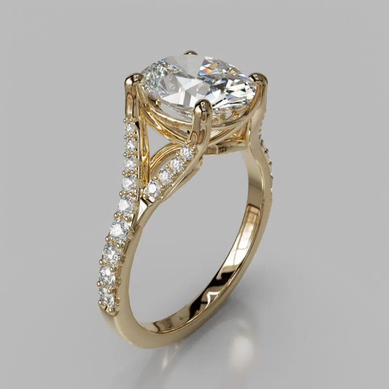Graduated Split Shank Oval Cut Moissanite Engagement Ring - Forever ...