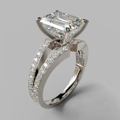 Split Shank Pave Emerald Cut Moissanite Engagement Ring Split Shank Pave Emerald Cut Moissanite Engagement Ring