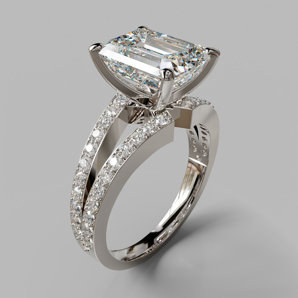 Split Shank Pave Emerald Cut Moissanite Engagement Ring - Forever ...